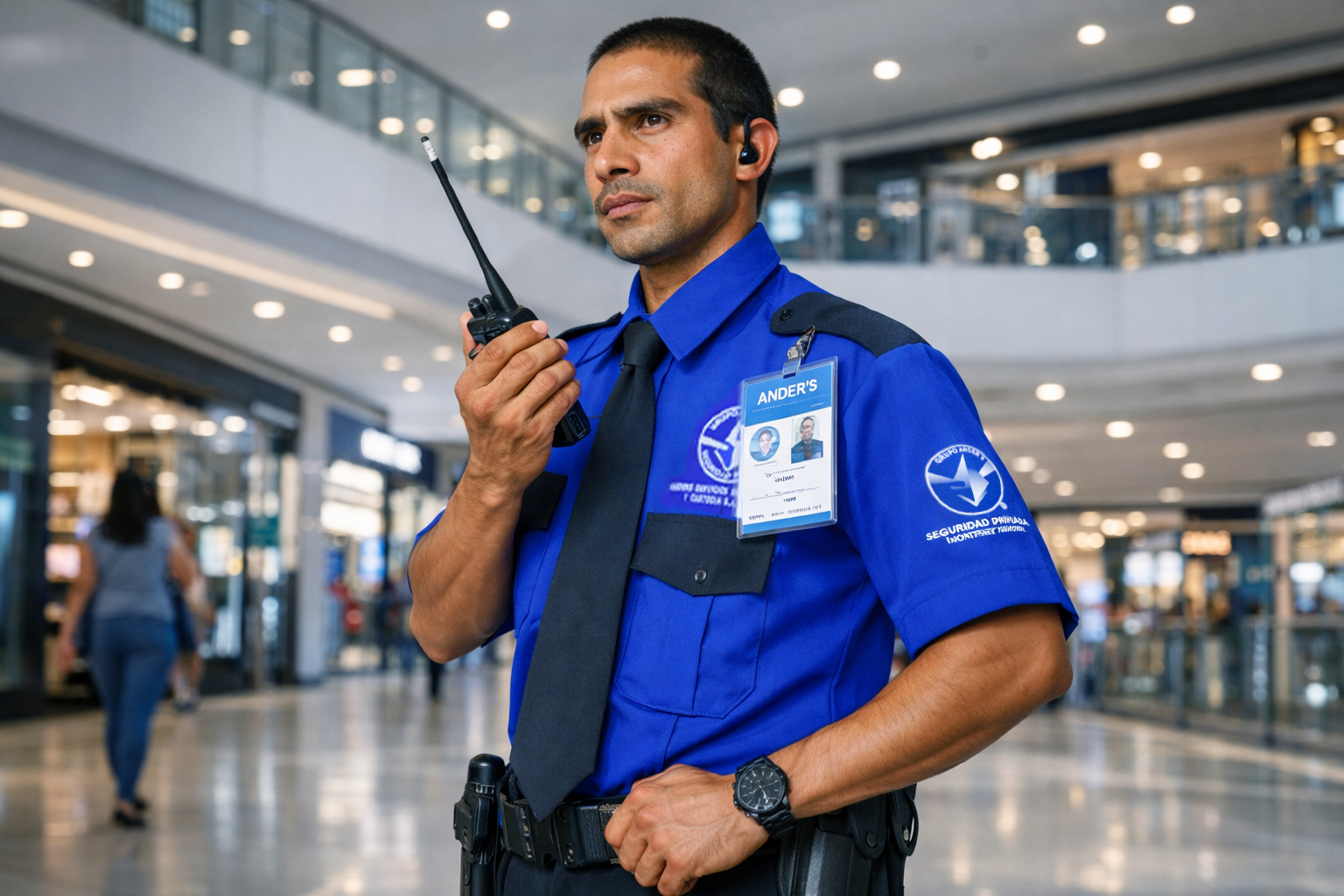 Oficial de seguridad privada en una plaza comercial